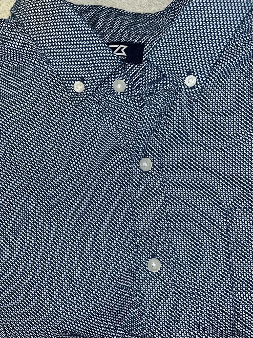 Cutter & Buck Navy Micro-Pattern Short Sleeve Button-Down Shirt